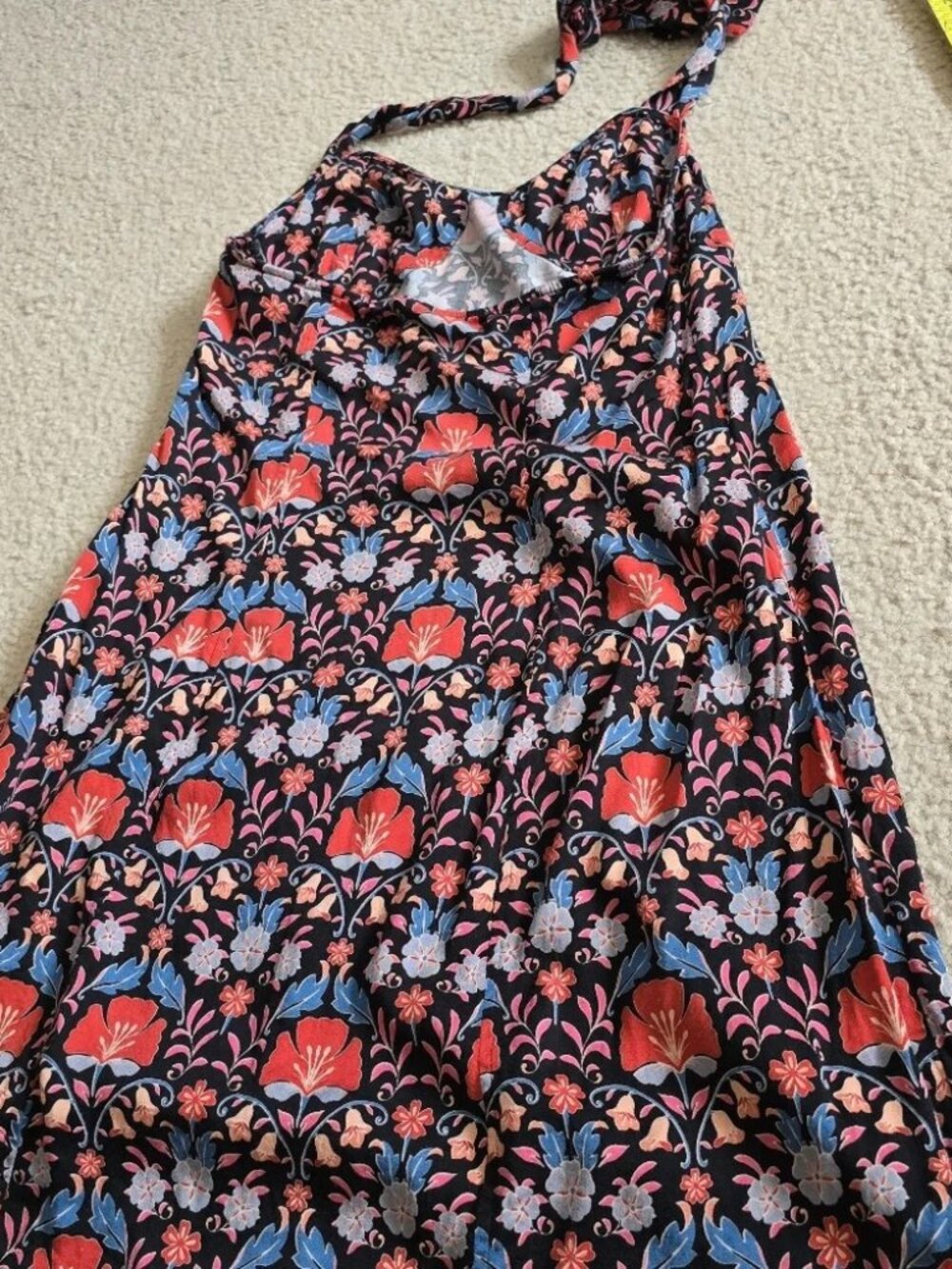 Free People Sasha Mini Dress HALTER TIE Black Combo Art Nouveau Floral Print - Picture 6 of 13